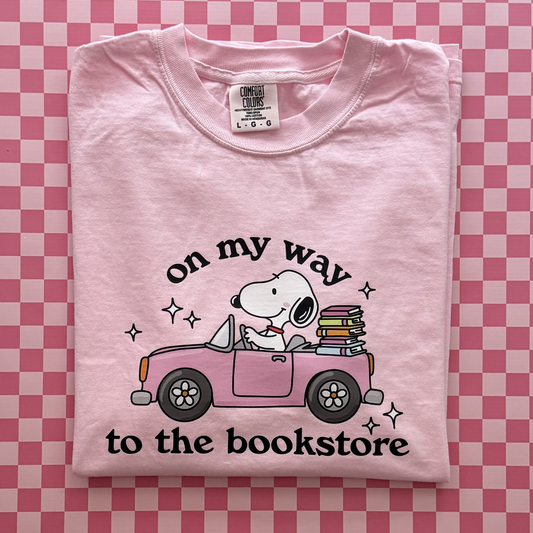 Cute Pink Snoopy Bookstore Graphic T-Shirt for Readers & Book Lovers