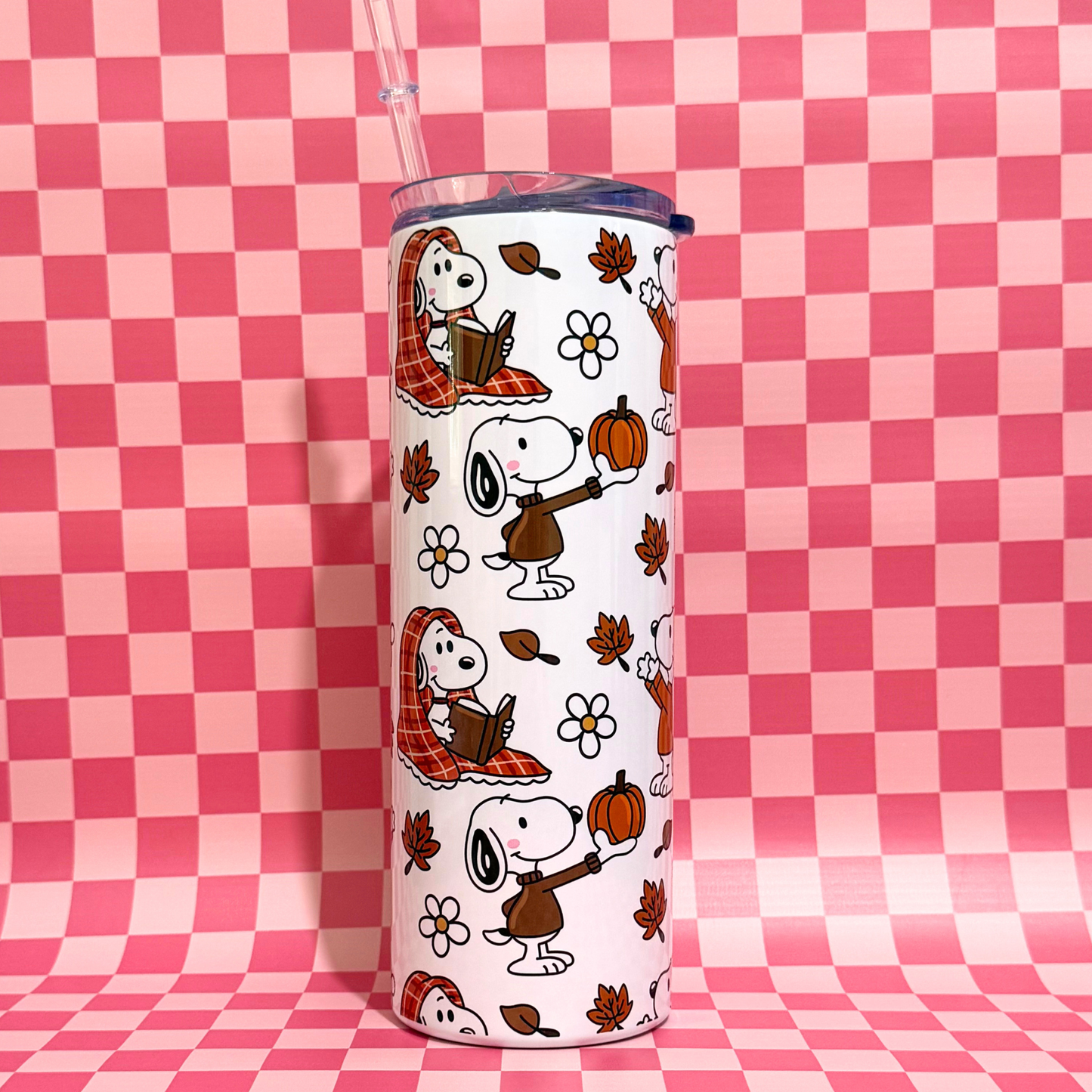 Snoopy Inspired Travel Tumbler Cup | 20oz Insulated Stainless Steel Coffee Cup with Lid | Cute Cartoon Drink Tumbler Gift