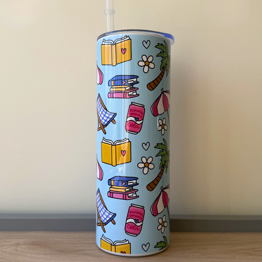 Summer Bookish Romance Cola Can Tumbler with Straw | Cute Reader Gift 20oz Tumbler