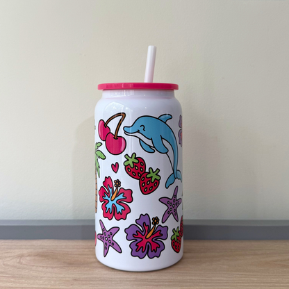 Cute Dolphin Iced Coffee Cup | Summer Pool Party Stainless Steel Tumbler