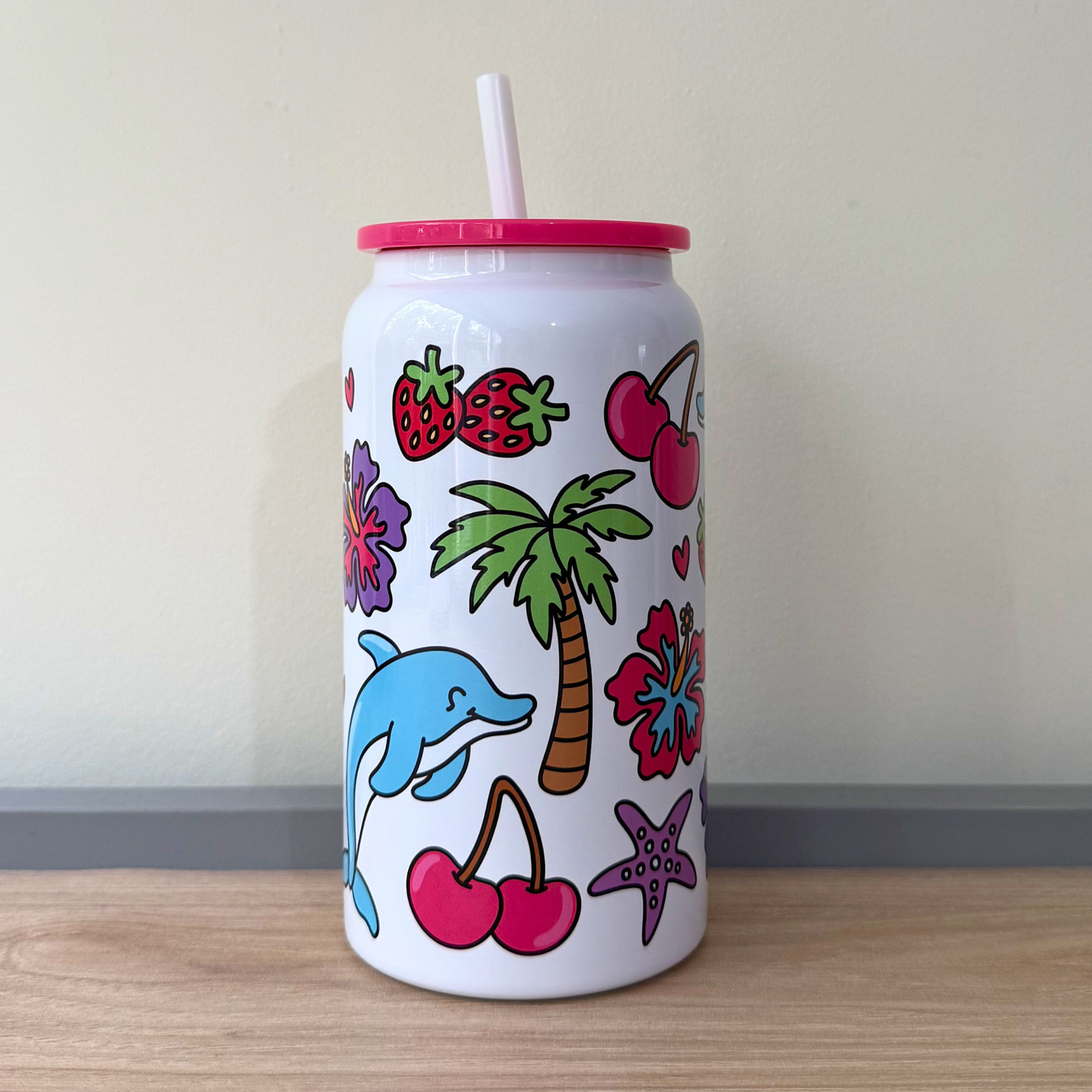 Cute Dolphin Iced Coffee Cup | Summer Pool Party Stainless Steel Tumbler