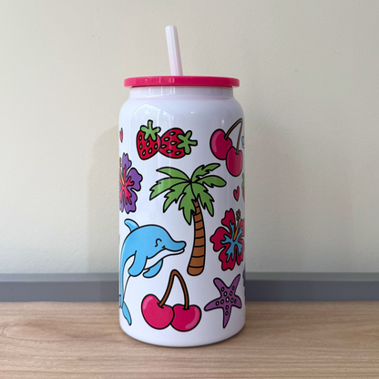 Cute Dolphin Iced Coffee Cup | Summer Pool Party Stainless Steel Tumbler