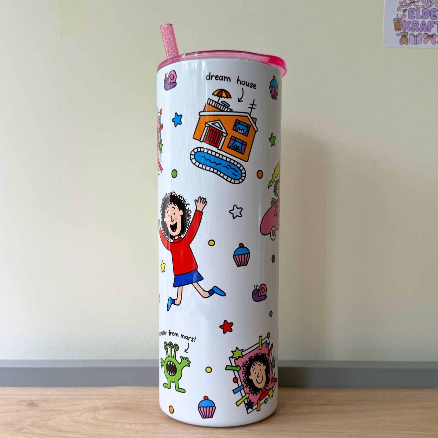 Tracy Beaker Inspired Tumbler – Reusable Drink Cup with Straw